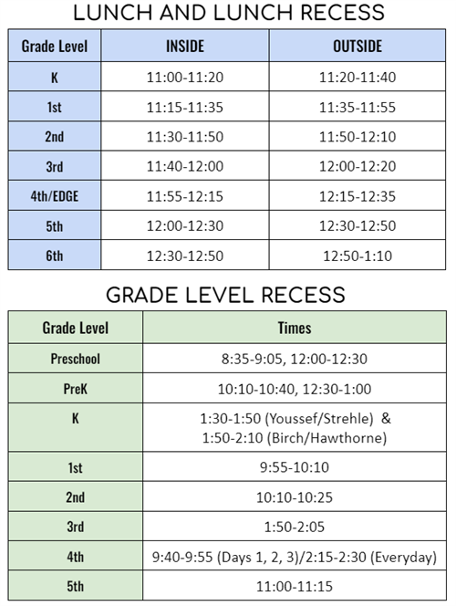 Lunch and Recess Schedule